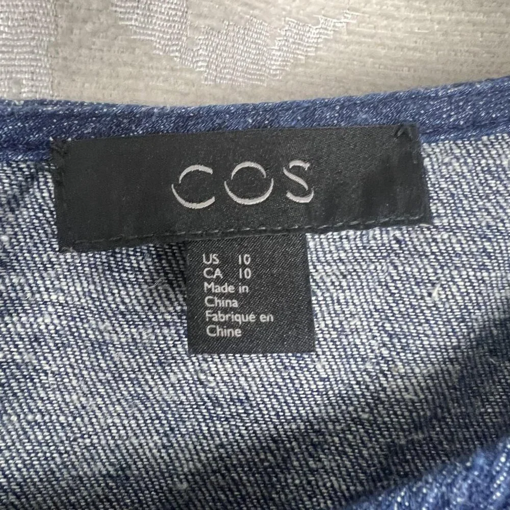 COS organic cotton hemp denim shift dress cuffed short sleeve summer classic 10 - Picture 9 of 11